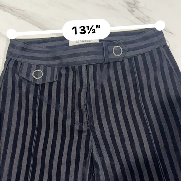 D e r e k L a m - Navy Velvet & Cotton Striped Crop Flare Trousers Sz 2 - Picture 5 of 6
